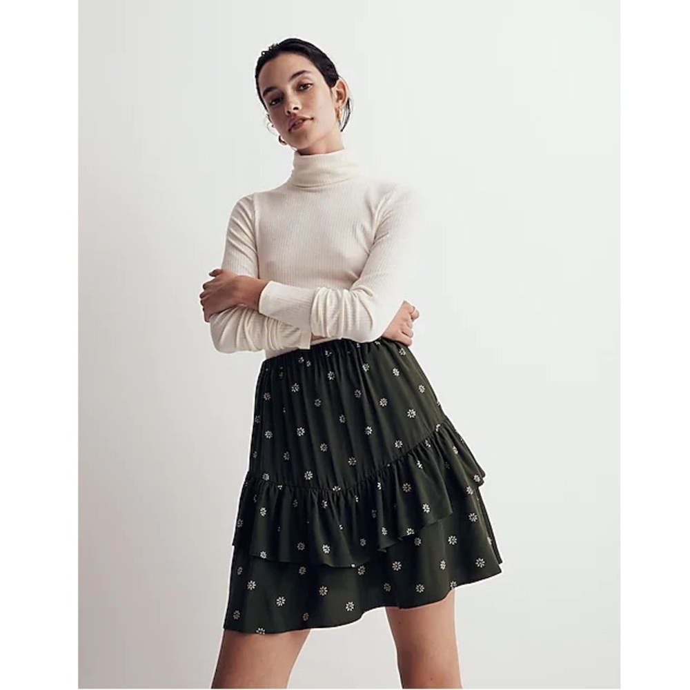 Madewell Pull-On Ruffle Tiered Mini Skirt in Dot Daisies S NWT